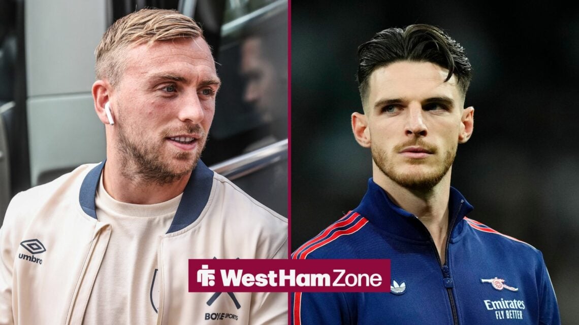 Jarrod Bowen in left inset with Declan Rice in right inset