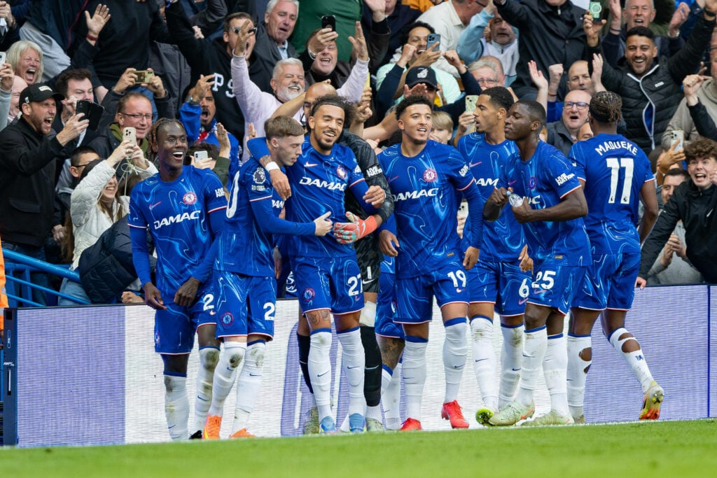 Cole Palmer celebrating a goal with his Chelsea teammates