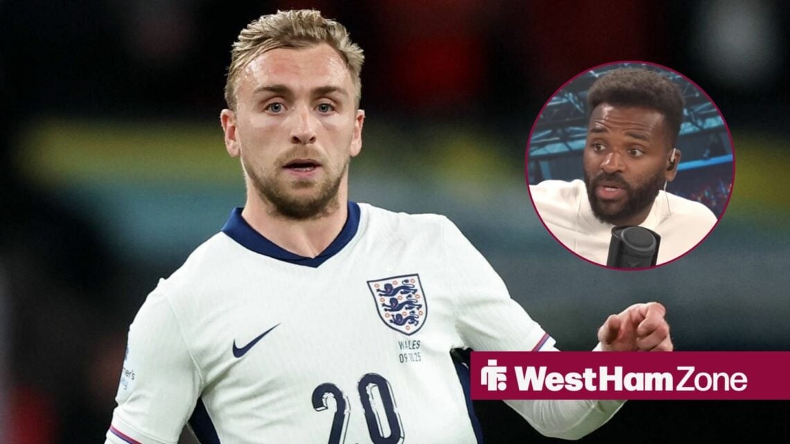 West Ham star Jarrod Bowen in action, Darren Bent looking shocked in inset.