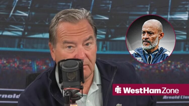 Jeff Stelling looking concerned, West Ham boss Nuno Espirito Santo looking angry.