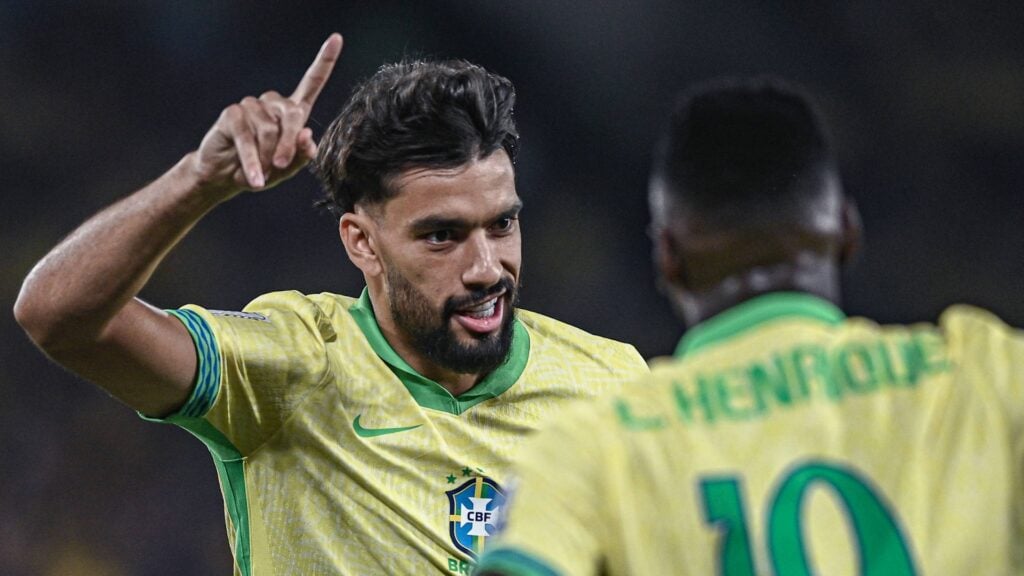 West Ham star Lucas Paqueta celebrating with Brazil.