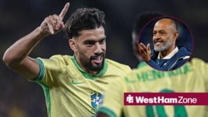 West Ham star Lucas Paqueta celebrating with Brazil, Nuno Espirito Santo in inset.