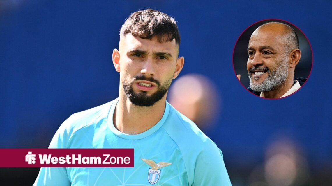 Lazio striker Valentin Castellanos and West Ham United manager Nuno Espirito Santo in circular inset