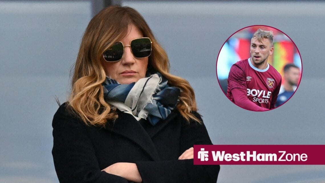West Ham chief Karren Brady watches on, Jarrod Bowen in inset.