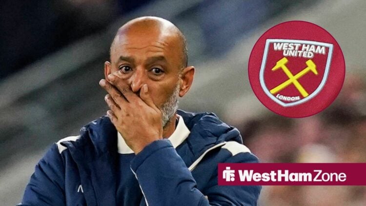Nuno Espirito Santo and West Ham United badge in circular inset