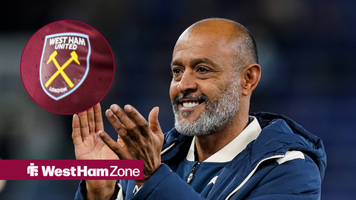 Nuno Espirito Santo and West Ham United badge in circular inset