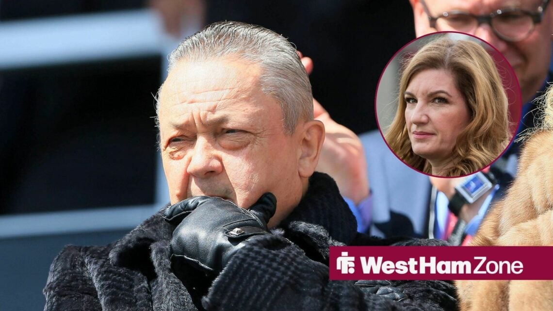 West Ham United chief David Sullivan and Karren Brady in circular inset