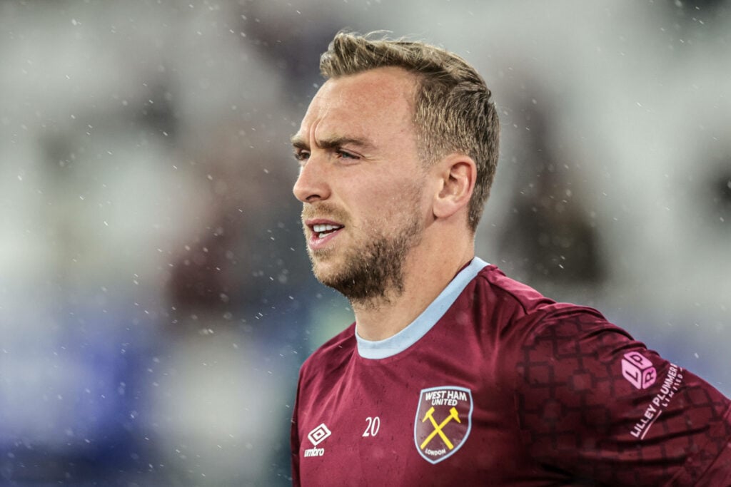 West Ham star Jarrod Bowen plays in the rain