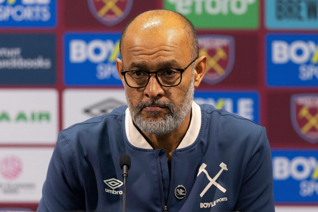 West Ham manager Nuno Espirito Santo in a press conference at the London Stadium.