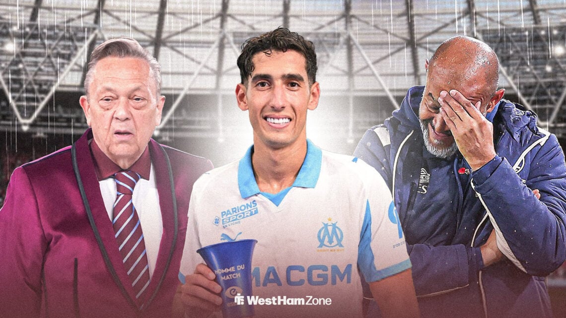 Nayef Aguerd smiling with David Sullivan and Nuno looking sad