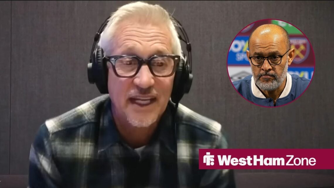 Gary Lineker speaking on a podcast, with Nuno Espirito Santo in a circular frame inset
