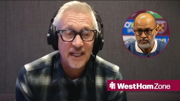 Gary Lineker speaking on a podcast, with Nuno Espirito Santo in a circular frame inset