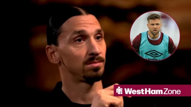 Zlatan Ibrahimovic speaking during an interview, with Niclas Fullkrug in a circular frame inset