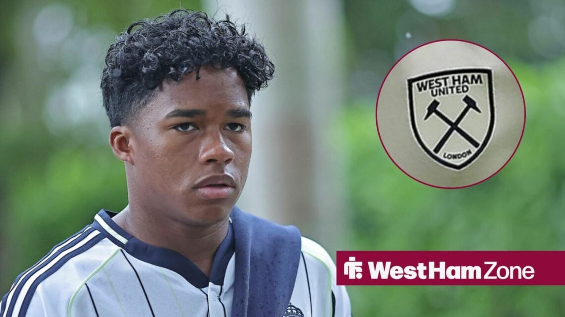 Endrick in Real Madrid gear with West Ham badge in frame