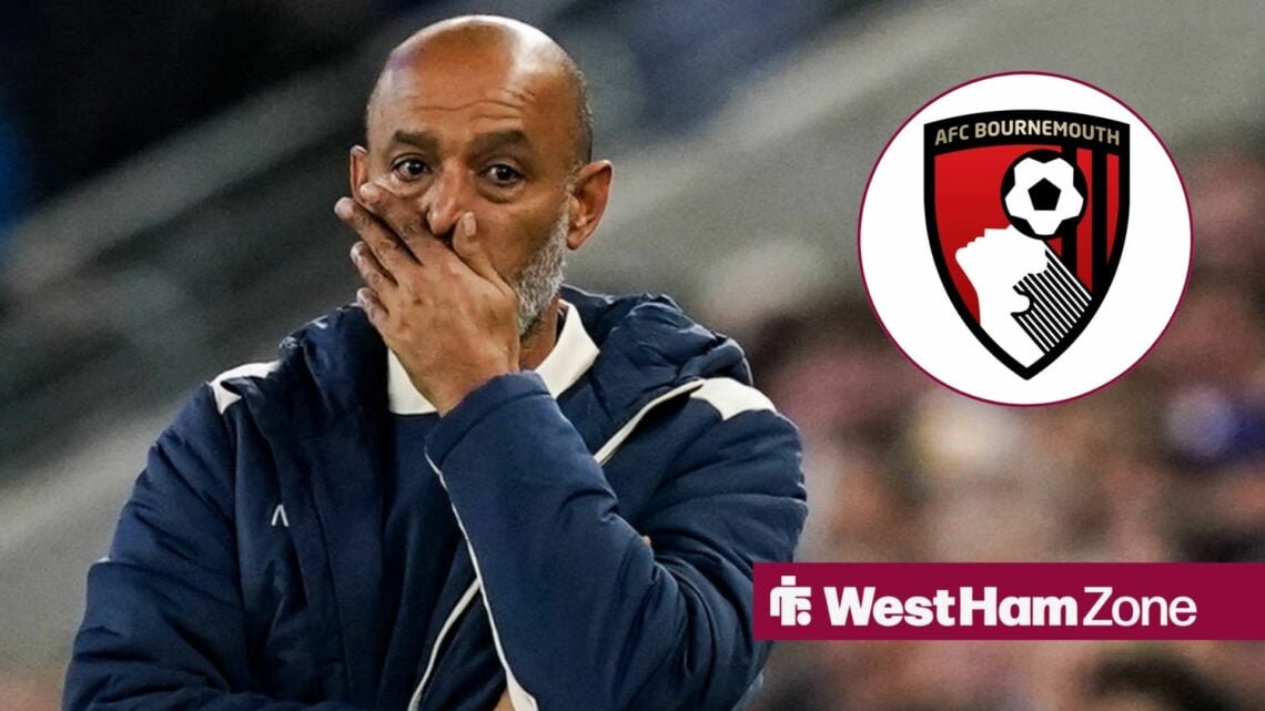 Nuno in disbelief looking at the Bournemouth badge.