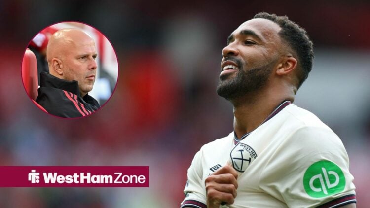 Callum Wilson alongside a circle inset of Arne Slot.