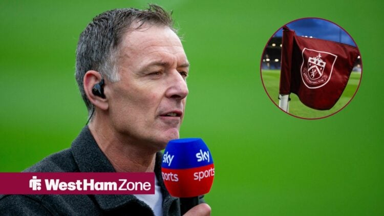 Chris Sutton with Sky Sports mic with Burnley flag in circle