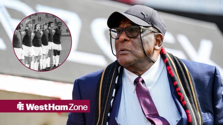 West Ham legend Clyde Best and a smaller image of the squad in 1972