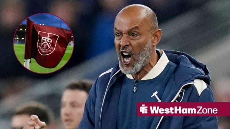 Nuno Espirito Santo shouting with Burnley flag in corner