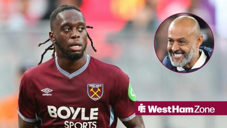 West Ham defender Aaron Wan-Bissaka with Nuno Espirito Santo smiles inset