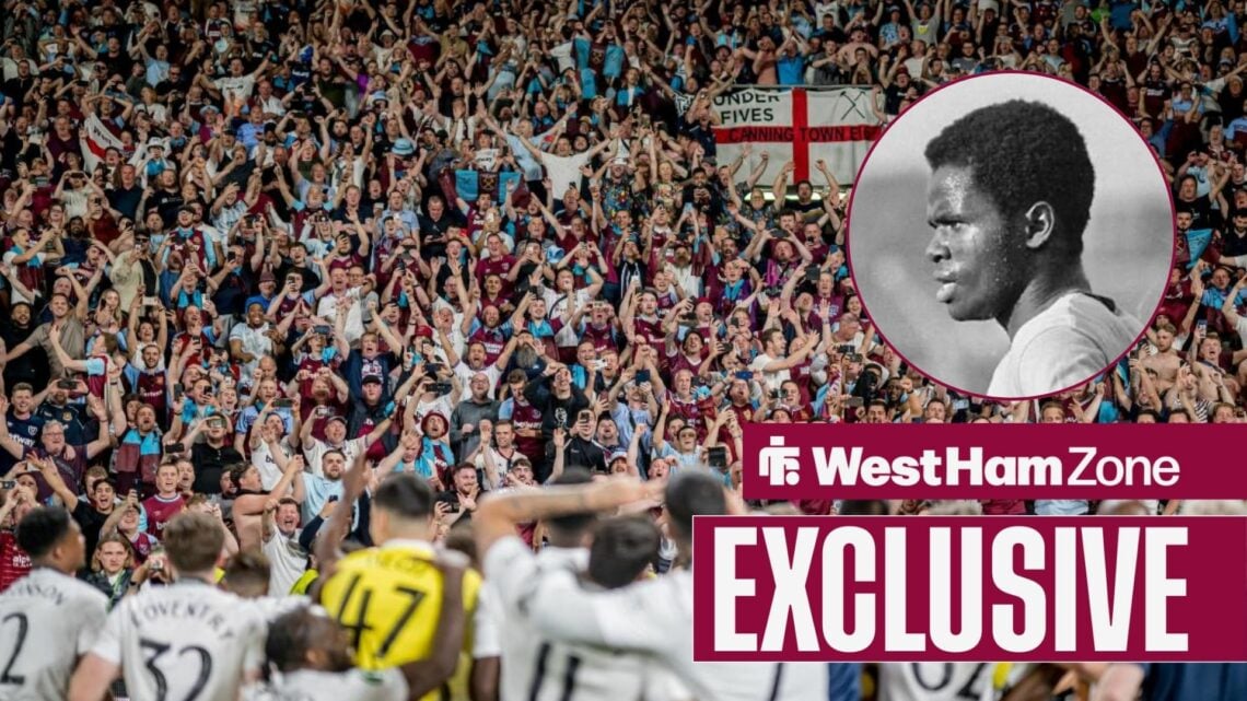 West Ham fans celebrating and a picture of Ade Coker from his days at West Ham.