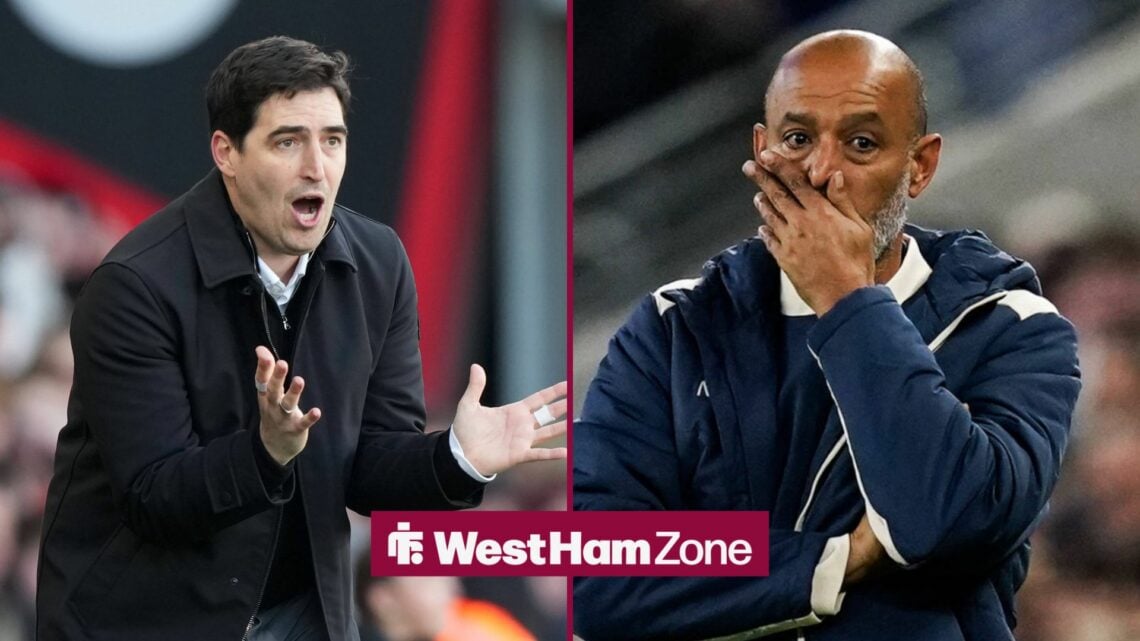 Andoni Iraola stood next to Nuno Espirito Santo in a split image