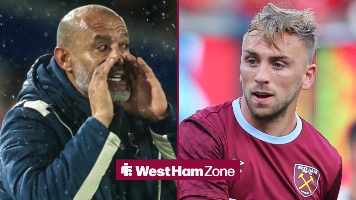 Nuno shouting with Jarrod Bowen at West Ham