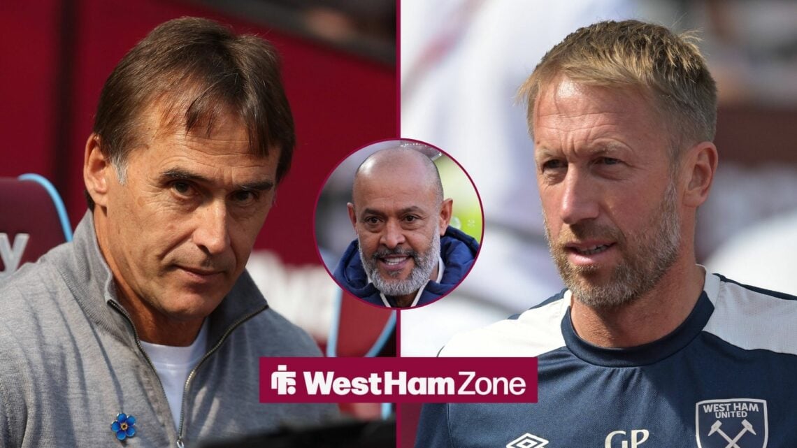 Former West Ham managers Graham Potter and Julen Lopetegui with Nuno Espirito Santo inset