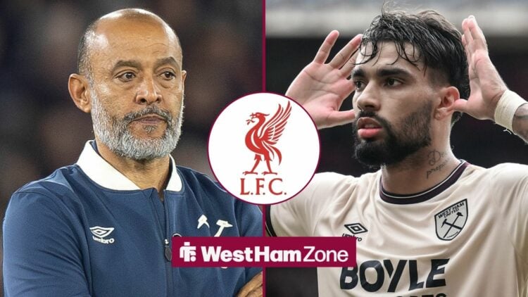 Nuno Espirito Santo and Lucas Paqueta looking at one another.