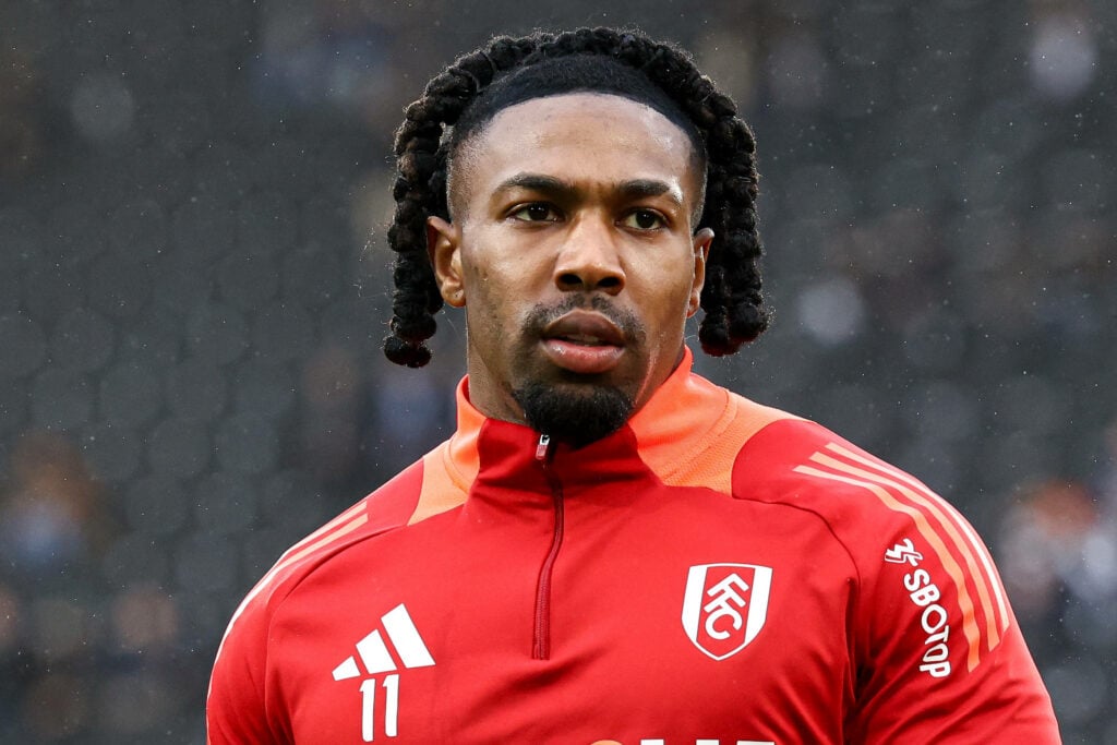 West Ham-linked forward Adama Traore warming up before a game for Fulham.