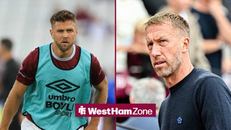 A split image of West Ham's Niclas Fullkrug and Graham Potter