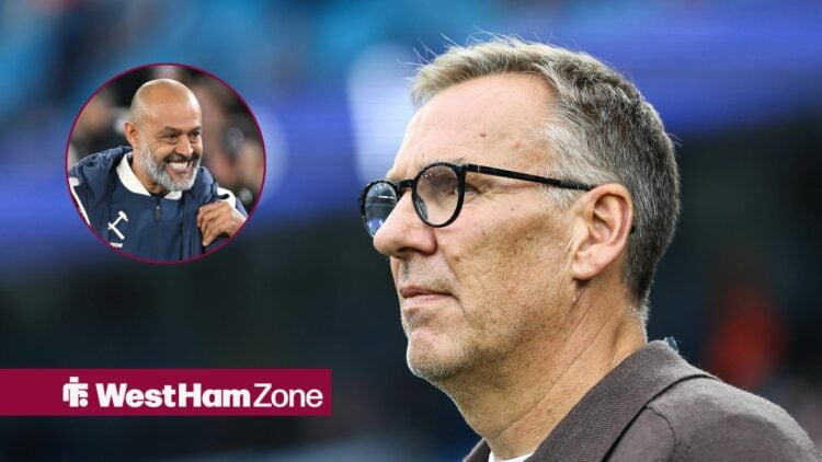 Paul Merson looking concerned, West Ham boss Nuno Espirito Santo looking happy.