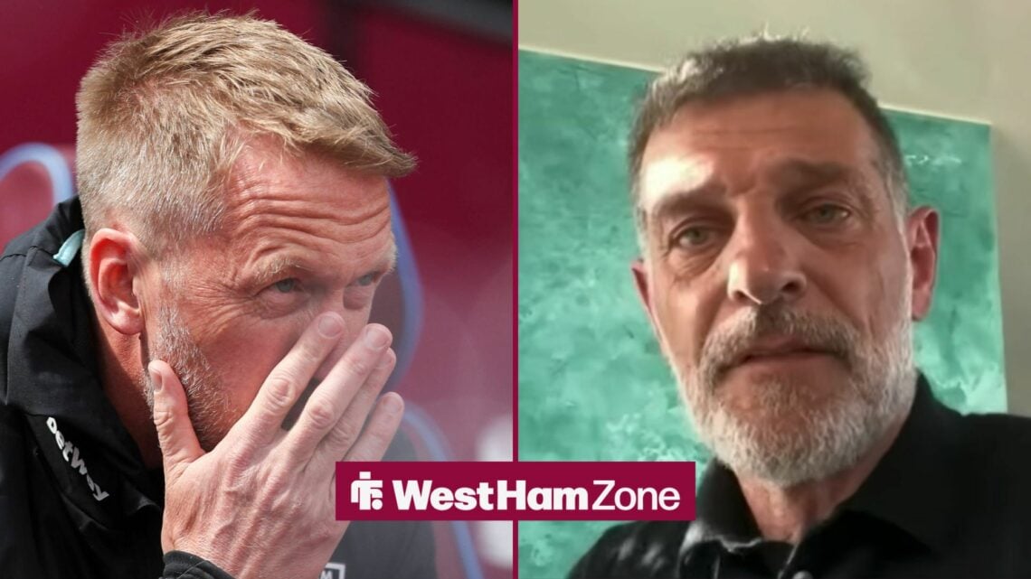 Graham Potter puts his hand to his face and Slaven Bilic
