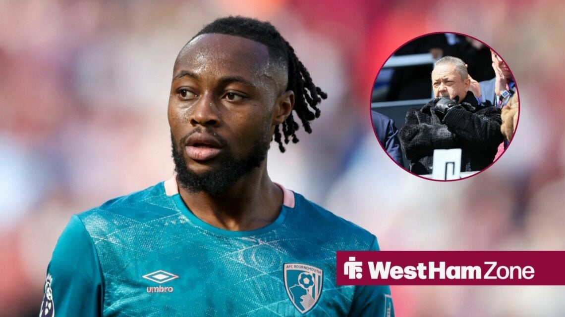 Bournemouth's Antoine Semenyo with West Ham's David Sullivan inset