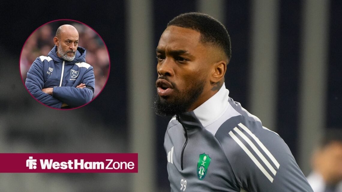 Ivan Toney in an Al Ahli training top and Nuno Espirito Santo in an overlay