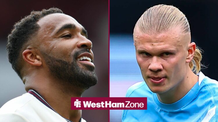 Callum Wilson smiling at Erling Haaland in split image