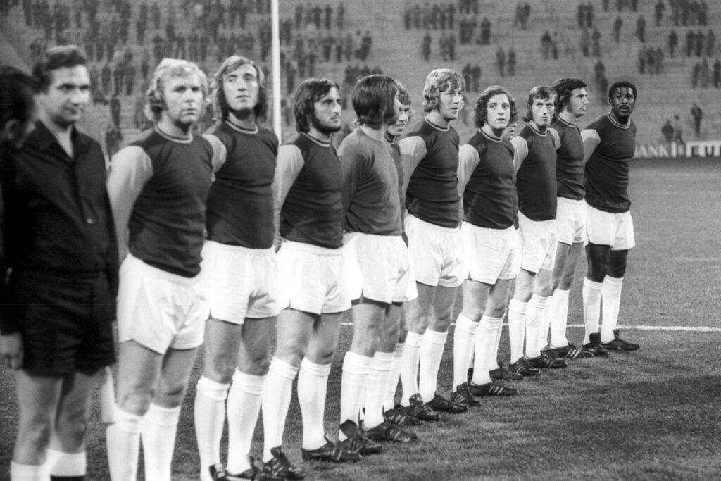 West Ham squad line up ahead of a game in 1972. Clyde Best, Bobby Moore and Billy Bonds are among those lining up.