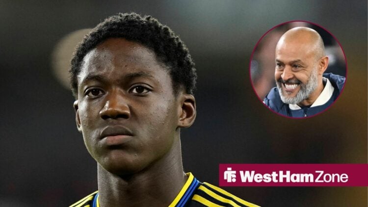 Kobbie Mainoo and a circular inset of Nuno Espirito Santo