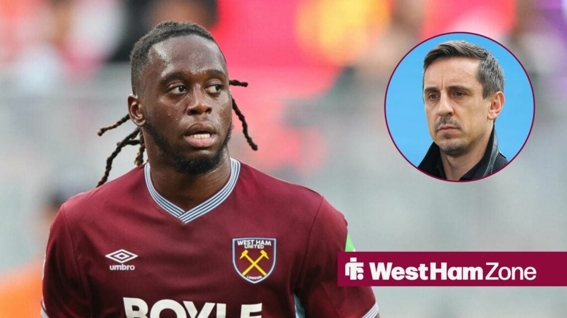 Aaron Wan-Bissaka alongside a circle inset of Gary Neville.