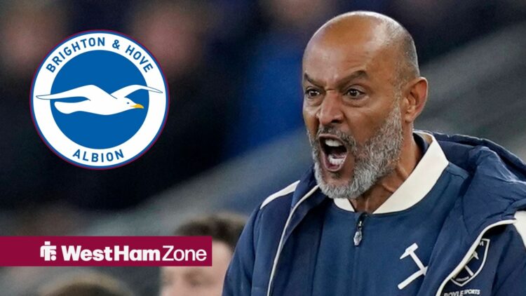 Nuno Espirito Santo alongside a circle inset of the Brighton badge.
