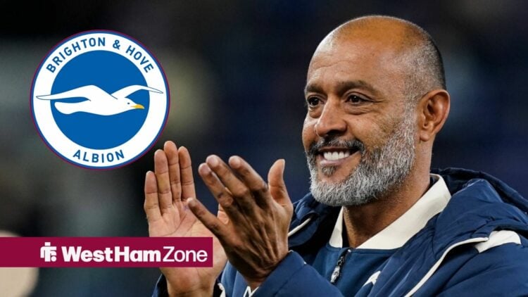 Nuno Espirito Santo alongside a circle inset of the Brighton badge.