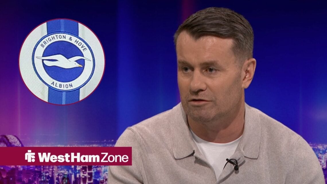 Shay Given speaking on Match of the Day looking towards a circle inset of the Brighton badge
