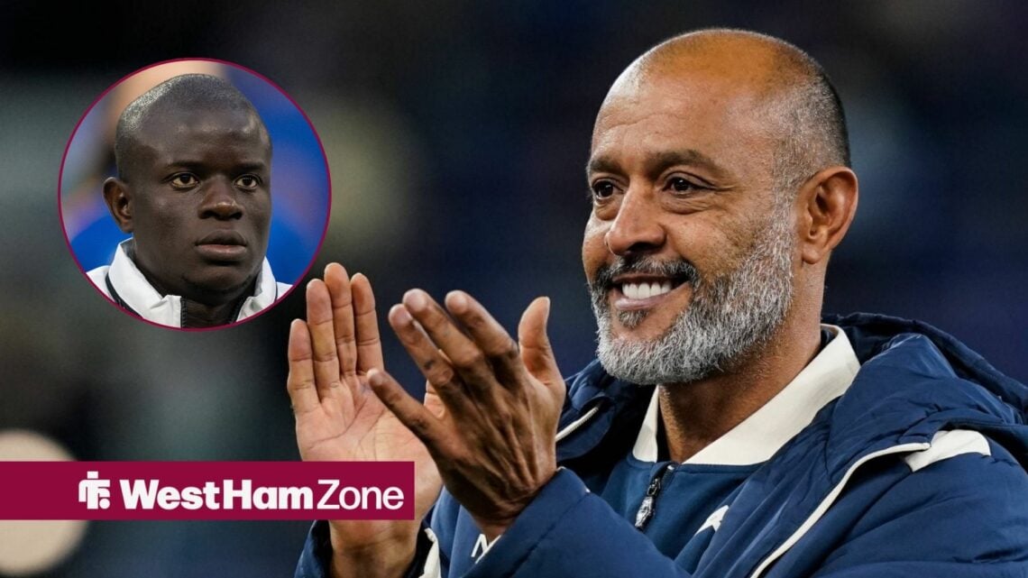 Nuno Espirito Santo smiling at N'Golo Kante.