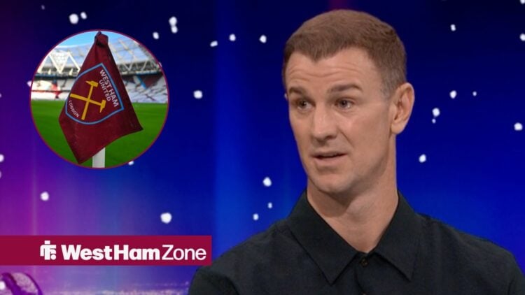 Joe Hart alongside a circle inset of the West Ham corner flag.