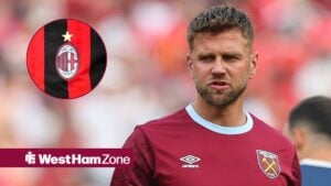 Niclas Fullkrug with AC Milan badge in frame