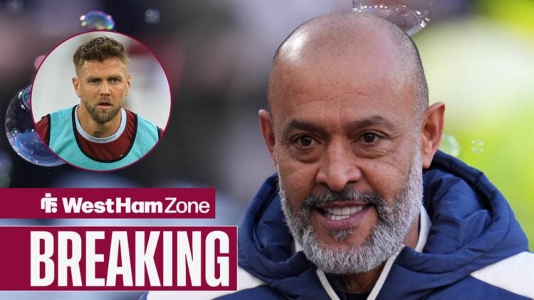 Nuno Espirito Santo grinning in the direction of an unhappy Niclas Fullkrug.