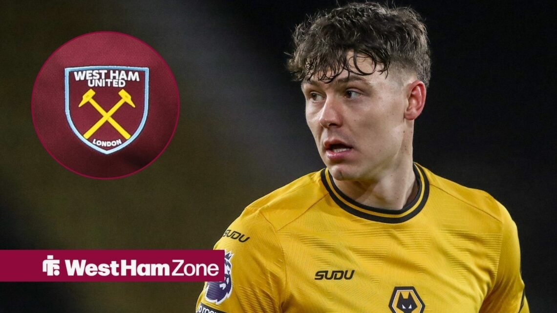 Jorgen Strand Larsen and West Ham badge in circular inset.