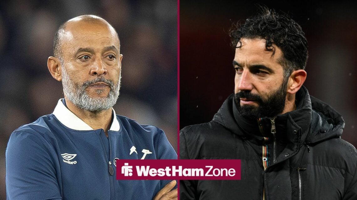 Nuno Espirito Santo looking at Ruben Amorim.