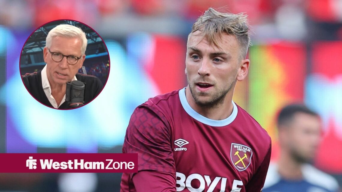 Jarrod Bowen playing for West Ham and Alan Pardew in a round overlay