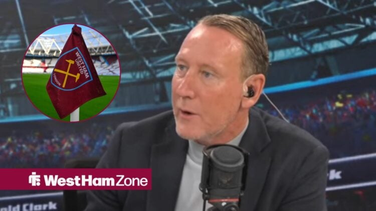 Ray Parlour looking towards a circular frame of a West Ham corner flag